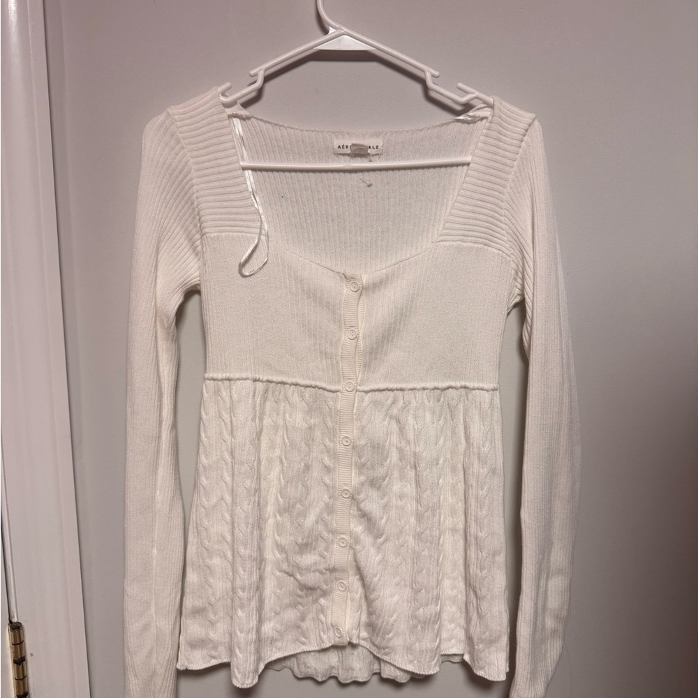 Aeropostale White Ribbed Knit Top
